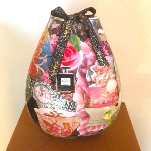 HAND CRAFTED Chanel Vase Decoupage Colorful Vintage Decor Floral Art - Picture 2 of 10